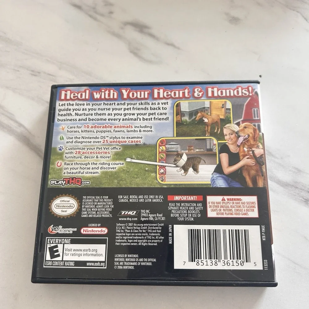 Nintendo DS Paws and Claws Pet Vet: Healing Hands Everyone THQ 2007 UU